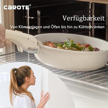 Набір кухонного посуду зі скляними кришками та знімною ручкою,  8 предметів, білі Carote