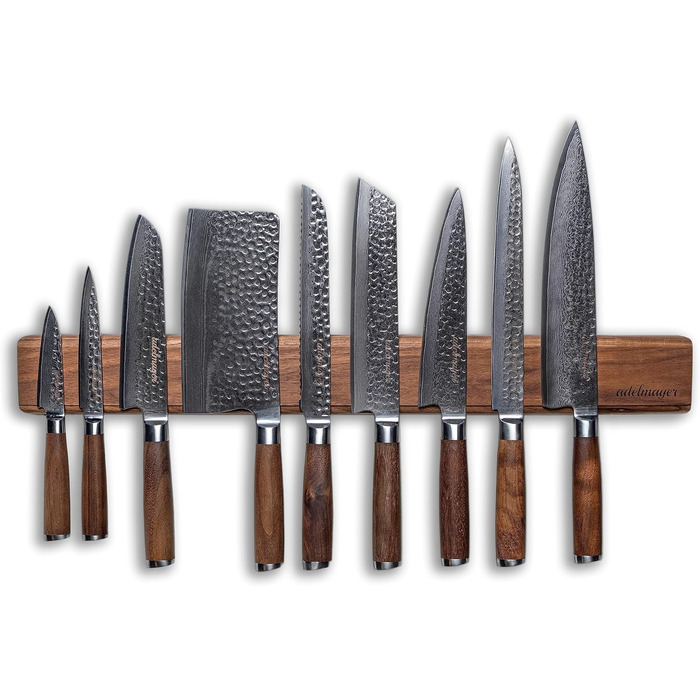 Магнітна стрічка з вишуканого дерева волоського горіха для стильної організації ножів 40 x 7 x 3,5 см (60 см)