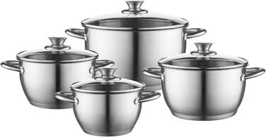 Набір посуду FLORINA 4 предмети Нержавіюча сталь 18/0 Кришка із загартованого скла Для індукційних, газових, електричних та керамічних варильних поверхонь Можна мити в посудомийній машині Високоякісний набір посуду для кожної кухні (8 предметів, Henry)