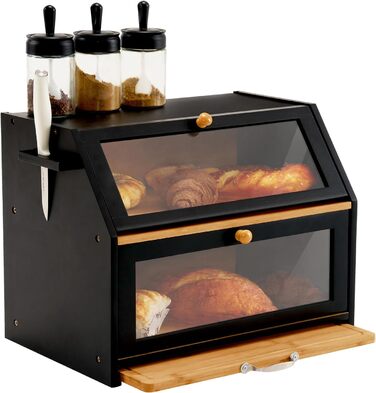 Хлібниця з обробною дошкою з бамбука чорна 39 x 26 x 32,5 см YOUDENOVA