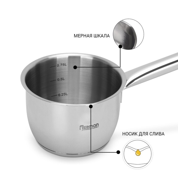 КІвш Fissman LEDA 14x8,5 см / 1,2 л без кришки нержавіюча сталь (5239)