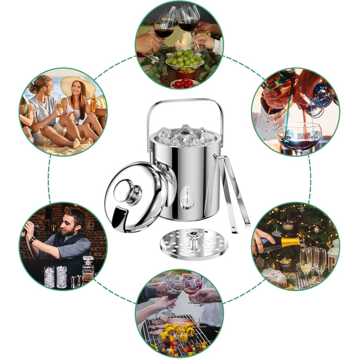 Відро для льоду з нержавіючої сталі з герметичною кришкою 1,3 л Ghazpmuk