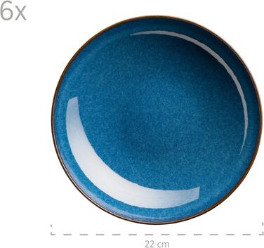 Набір тарілок MSER 931946 серії Ossia на 6 осіб у середземноморському вінтажному стилі, сучасний обідній сервіз із 12 предметів із суповими тарілками та обідніми тарілками, королівський синій, керамограніт