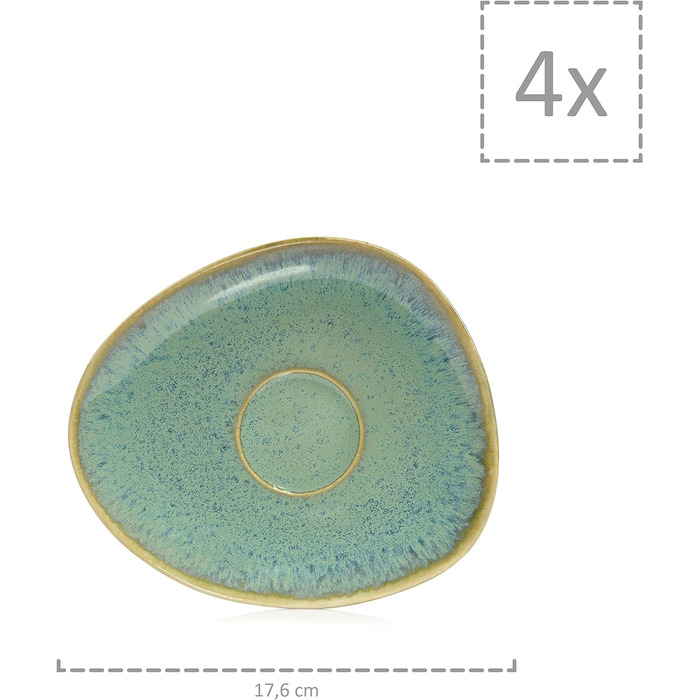 СПІВАЧКА Набір кавових чашок з блюдцем Maya 8 шт. , кавовий сервіз на 4 особи, набір фаянсових чашок м'ятно-зелений з синім градієнтом, кавовий посуд сучасний & можна мити в посудомийній машині Кава 230 мл, стаканчики 8 шт.