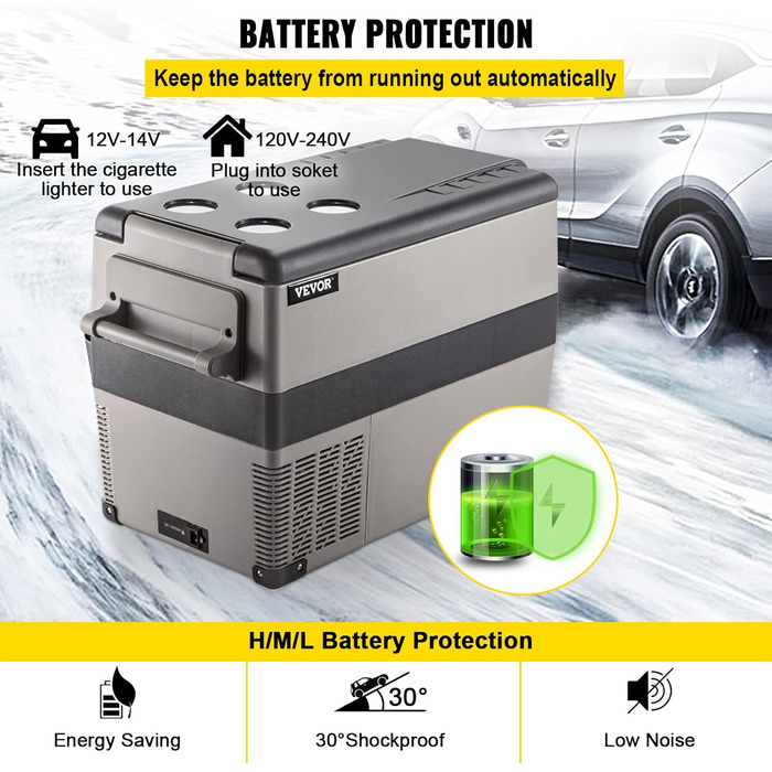 Автомобільний холодильник VEVOR 35L, компресорний холодильник, коробка-холодильник з нержавіючої сталі, ізольована коробка для свят, міні-холодильник, автомобільний холодильник з розеткою 35L (45L)