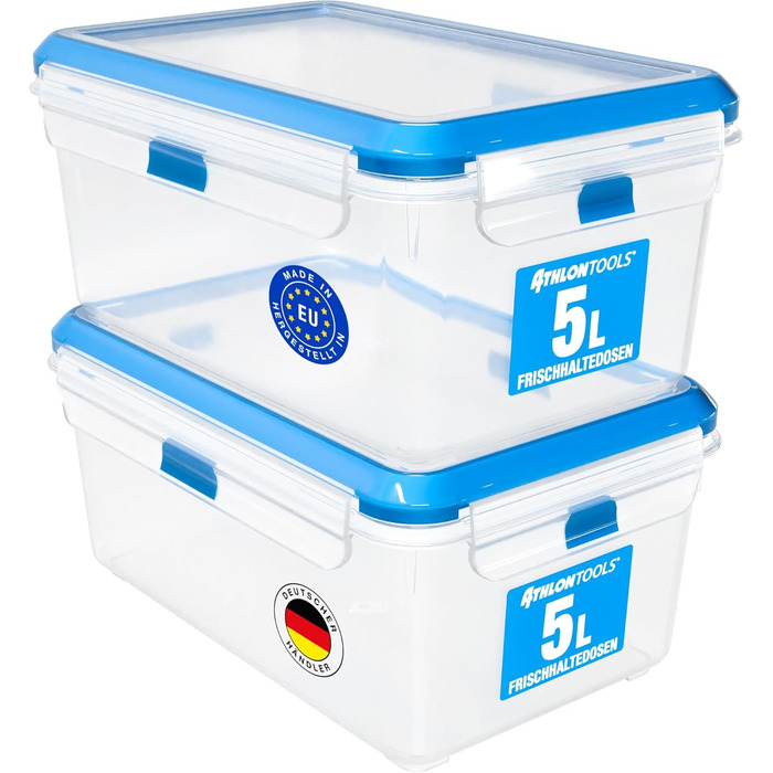 Набір контейнерів для зберігання продуктів ATHLON TOOLS, 4 шт., об&39ємом 3 л, якості для кейтерингу - 100 герметичні та герметичні, від -40 до 100 градусів - для всіх продуктів - без BPA - Контейнери для зберігання в холодильнику (5 л Комплект з 2 шт.)