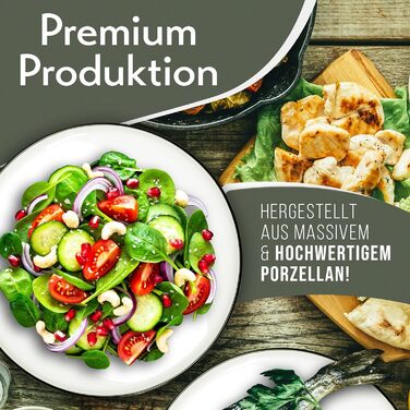 Набор посуды на 6 персон Scandi Style - Фарфор Премиум Белый 18 предметов - Набор посуды для посудомоечной машины и микроволновой печи - Столовый сервиз, набор мисок и тарелок - Стильная посуда, посуда (набор из 48 предметов)