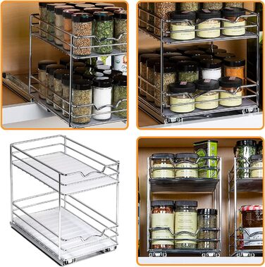 Висувна стійка для спецій дворівнева 28 x 13 x 26 см, срібляста Shunfaji