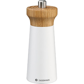 Соляний млин Зассенхаус Вуд ВЕСТЕРЛАНД біла/букова деревина Головка млина з деревини дуба з плавним регулюванням високопродуктивної керамічної шліфувальної машини Млин для спецій для солі 14 см, Ø 5,4 см Білий/Дуб