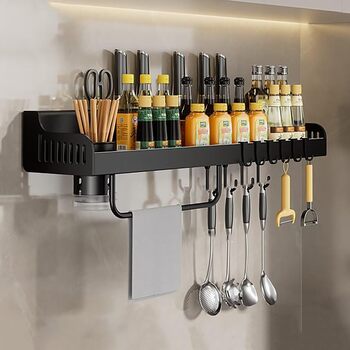 Настінний органайзер для кухонного приладдя 50 см чорний Generisch