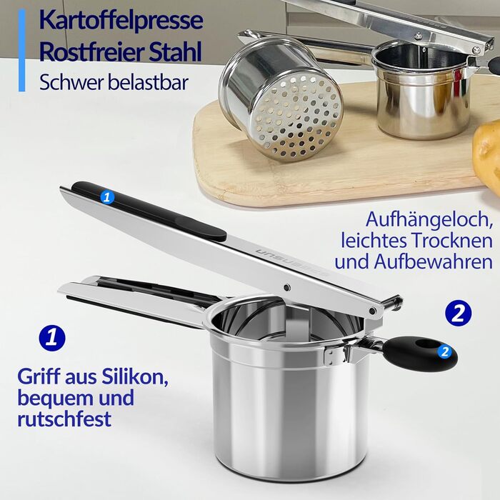 Прес для картоплі з 2 змінними чашками, нержавіюча сталь SPEENSUN
