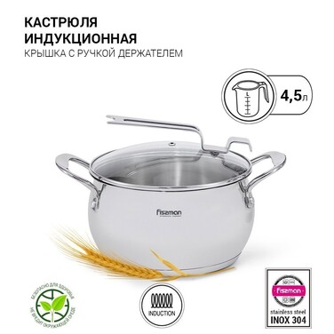 Каструля зі скляною кришкою 22 см 4,5 л Vita Fissman