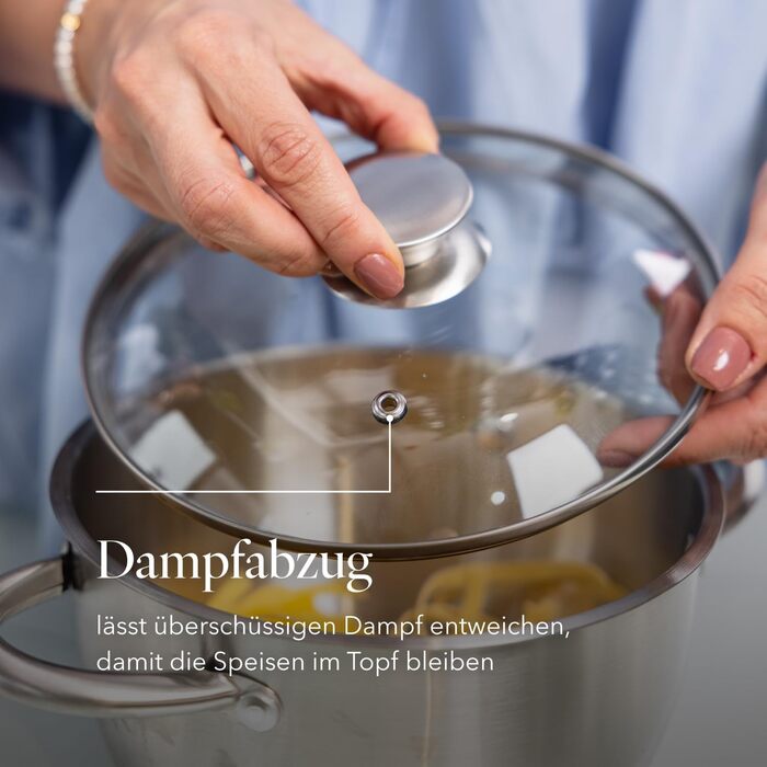 Набір посуду FLORINA 4 предмети Нержавіюча сталь 18/0 Кришка із загартованого скла Для індукційних, газових, електричних та керамічних варильних поверхонь Можна мити в посудомийній машині Високоякісний набір посуду для кожної кухні (8 предметів, Henry)