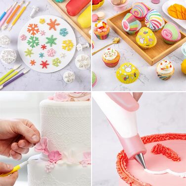 Набір аксесуарів для торта Nifogo, 301 предмет, аксесуари для випічки, аксесуари для декорування тортів з обертовою підставкою, кондитерський мішок, кондитерські насадки, шпатель для початківців (C-світло-рожевий)