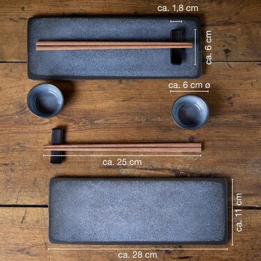 Набір посуду для суші на 2 персони - сервірувальний набір для суші з 2 тарілками для суші, чашами для занурення та паличками для їжі (сині), 10 шт.