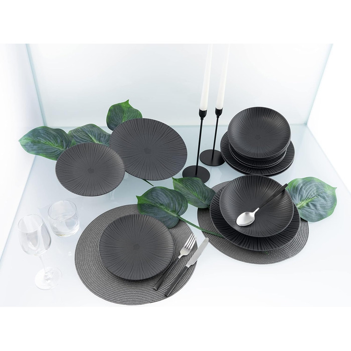 Набір тарілок на 4 персони, 12 предметів, Vesuvio Black Creatable