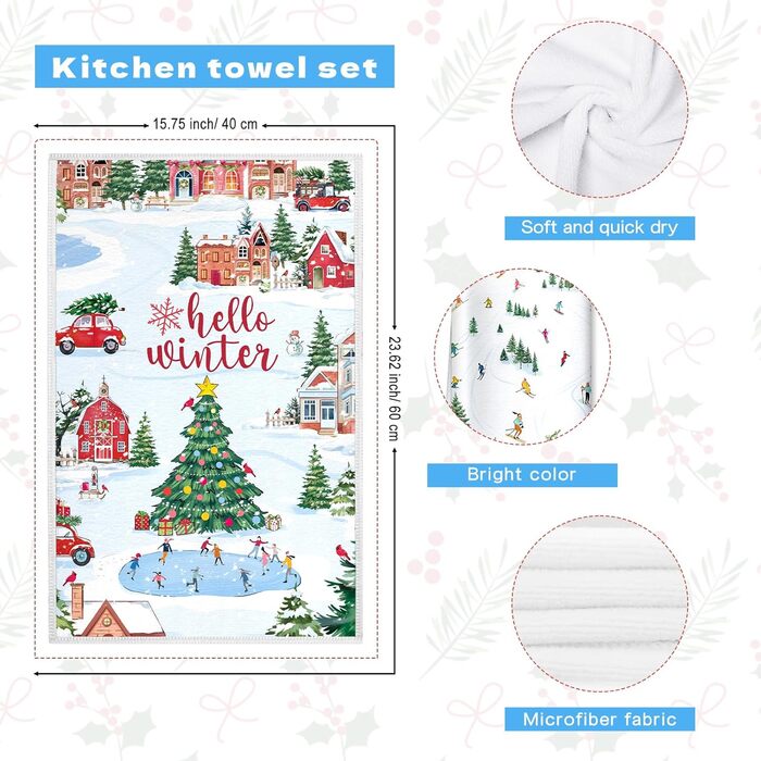 Набір з 2 різдвяних кухонних рушників 60 x 40 см Зима Arquiel