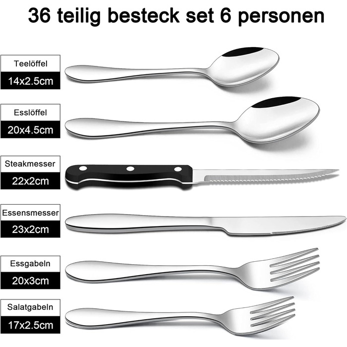 Набор столовых приборов на 6 персон, 36 предметов с ножом для стейка Herogo