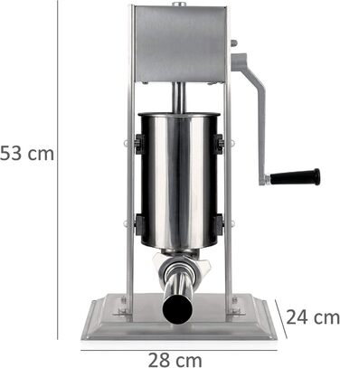 Професійна машина для наповнення ковбас Zelsius з нержавіючої сталі (3 літри, срібло) чотири різні труби для наповнення, наповнювач для ковбас, прес для ковбас, ковбасна машина з 2-швидкісним редуктором, вентиляційним клапаном і рукояткою