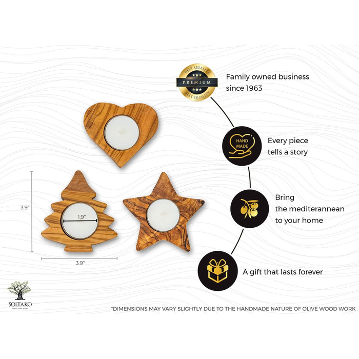 Високоякісні підсвічники в сільському стилі з ексклюзивного оливкового дерева Набір з 3 шт. - Ручна робота - Підсвічник до Дня Святого Валентина з дерева - Тримач для чайної свічки - Прикраса столу - Прикраса для дому (набір з 3 шт. )