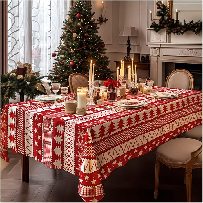 Скатертина для столу, 140 x 180 см, різдвяна червона DBAILY