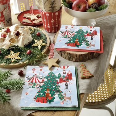 Серветки 3-шарові (33 x 33 см) I 20 шт. I Різнокольорові паперові серветки, ідеальні для різдвяного столу I Серветки - Різдво, зима, зірки, сніг, сніговики I (Різдвяна атмосфера)