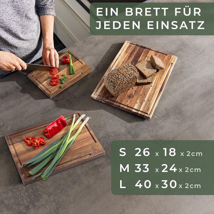 Набір з 3 обробних дощок із підставкою, дерево акації WALDWERK