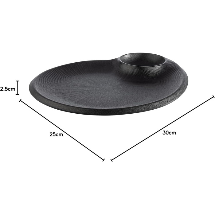 Сервірувальна меламінова тарілка 30 x 25 x 2,5 см з вбудованою соусницею, чорна NERO APS