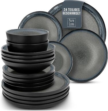 Набір посуду з керамограніту на 6 персон, 24 предмети, чорний/сірий Ibiza Pure Living