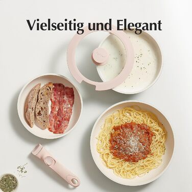 Набор посуды с крышкой и съемной ручкой, 5 предметов, розовый Redchef