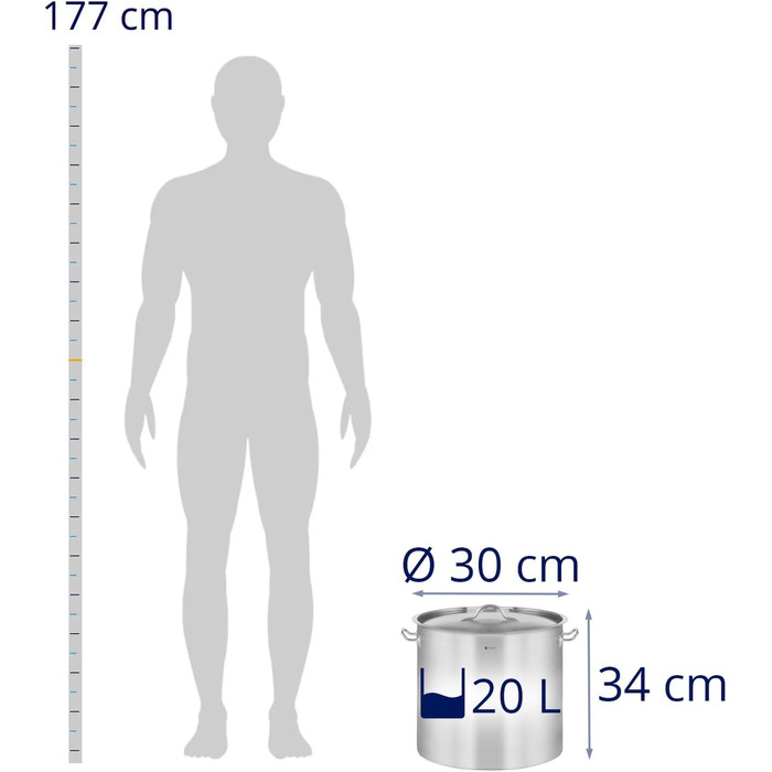 Каструля 20 л з нержавіючої сталі з кришкою 30 смRoyal Catering