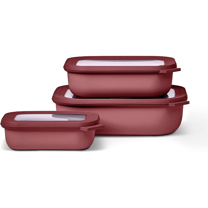 Прямокутний набір Cirqula Multi Bowl з 3 предметів - Банки для зберігання з кришкою - Підходить як ящик для зберігання, холодильник, морозильна камера та посуд для мікрохвильової печі - 750, 1500 і 3000 мл - (Vivid Mauve, набір 3 шт. и (500, 1000, 2000 мл