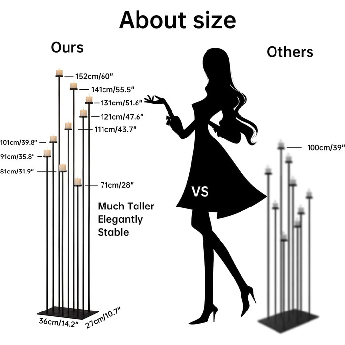 Чорний залізний 9-ручний свічник LANLONG