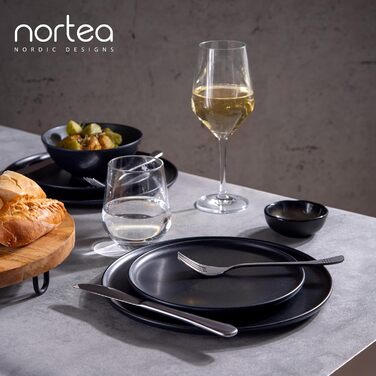 Набір посуду із керамограніту на 6 персон, 18 предметів, чорний матовий Nortea