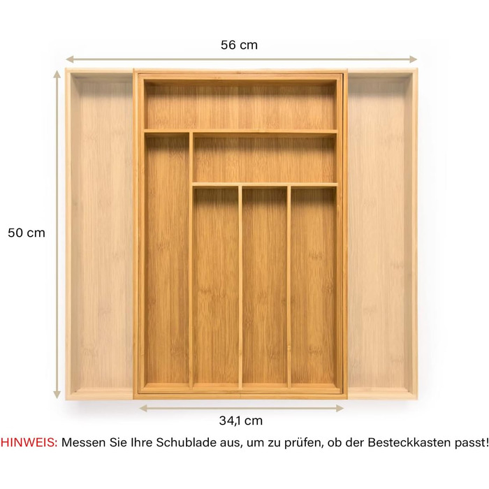 Лоток для столових приборів budu 47 (глибина 47 см) - Організатор для кухонних шухляд - Висувний - Організатор для кухонних шухляд (50 см, бамбук)