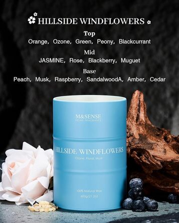 Ароматичні свічки M&SENSE з натурального соєвого воску, натуральна соєва свічка для домашнього декору, тривалий час горіння до 70 годин, класні подарунки-свічки для чоловіків і жінок (600 г, Hgelfeld Windblumen)