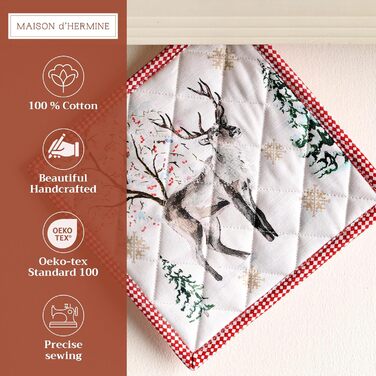 Рукавички для духовки Maison d&39 Hermine, підставки для каструль, 100 бавовна, термостійкі кухонні рукавички, рукавички для духовки (19 см x 33 см) та підставки для каструль (20 см x 20 см) для приготування їжі, Morzine - Рукавички для духовки на День по