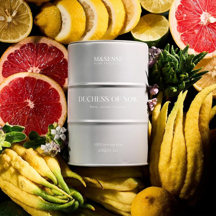 Ароматичні свічки M&SENSE з натурального соєвого воску, натуральна соєва свічка для домашнього декору, тривалий час горіння до 70 годин, класні подарунки-свічки для чоловіків і жінок (600 г, герцогиня Нові)