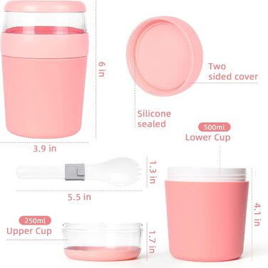 Стаканчик для пластівців 750 мл зі складаною ложкою, рожевий Swkien