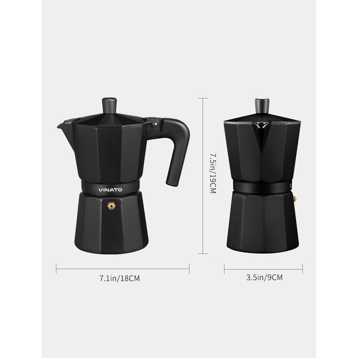 Кавоварка для еспресо на 6 чашок, чорна VINATO