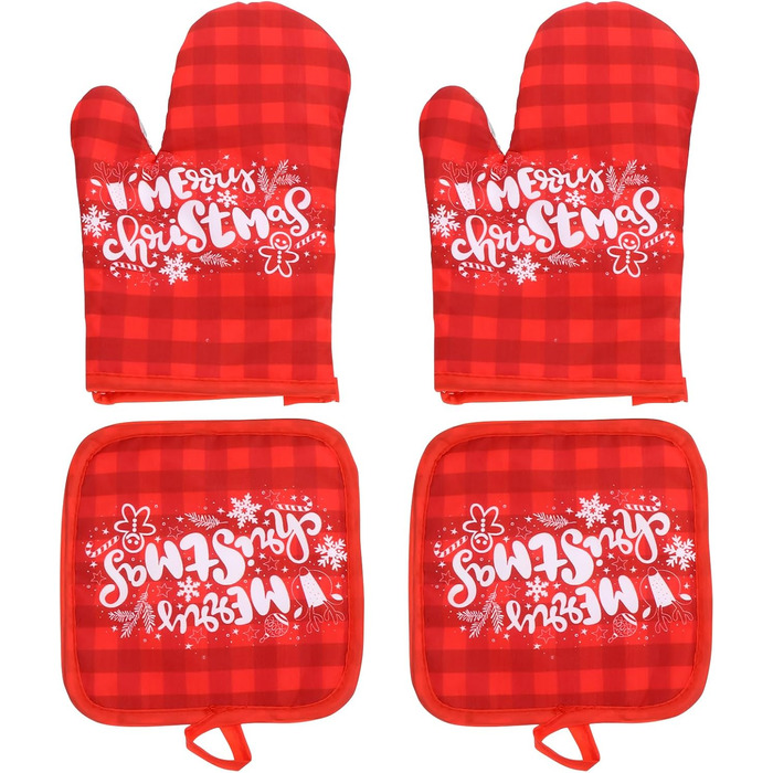 Різдвяний набір з 2 прихваток та 2 рукавичок для духовки, 4 предмети, червоний Cabilock