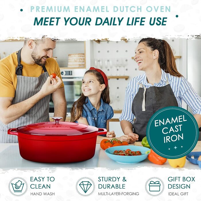 Чавунна сковорода Vancasso, чавунна каструля з кришкою, емальоване покриття об&39ємом 5 л, індукційна каструля, каструля, чавунна сковорода для всіх типів плит, підходить для індукції, кругла, кремово-біла, 5 л біла (червона, 37 см)