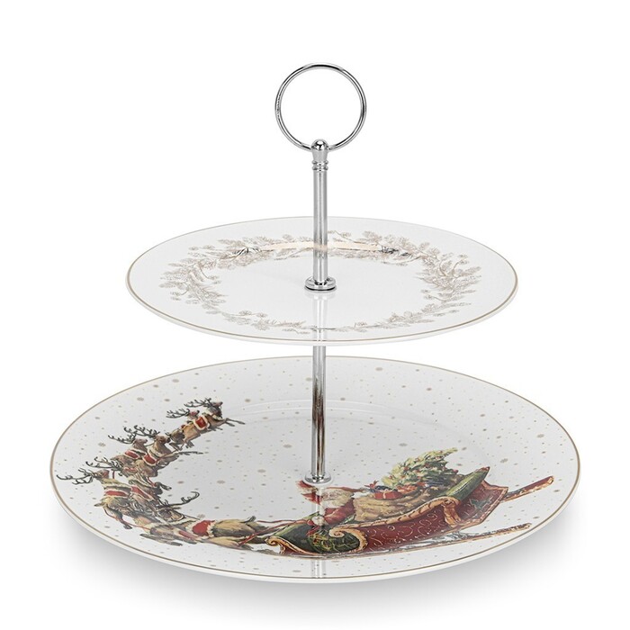 Фруктіниця Fissman CHRISTMAS 2-ярусна 19-27 см порцеляна (14010)