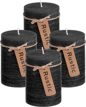 Набір із 4 свічок-стійок Brandsseller 7x10 см Однотонні та виготовлені з парафіну Сільські свічки з тривалим часом горіння Декоративні свічки для прикраси столу, Різдва та вечірок (7 x 10 см Набір із 4 шт. , чорні)