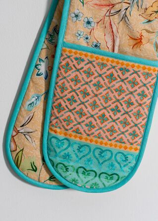 Рукавички для духовки Maison d&39 Hermine, прихватки для каструль, 100 бавовна, термостійкі кухонні рукавички, рукавички для духовки (19 см x 33 см) та прихватки для каструль (20 см x 20 см) для приготування їжі, Morzine - рукавички для духовки (19 x 33 с