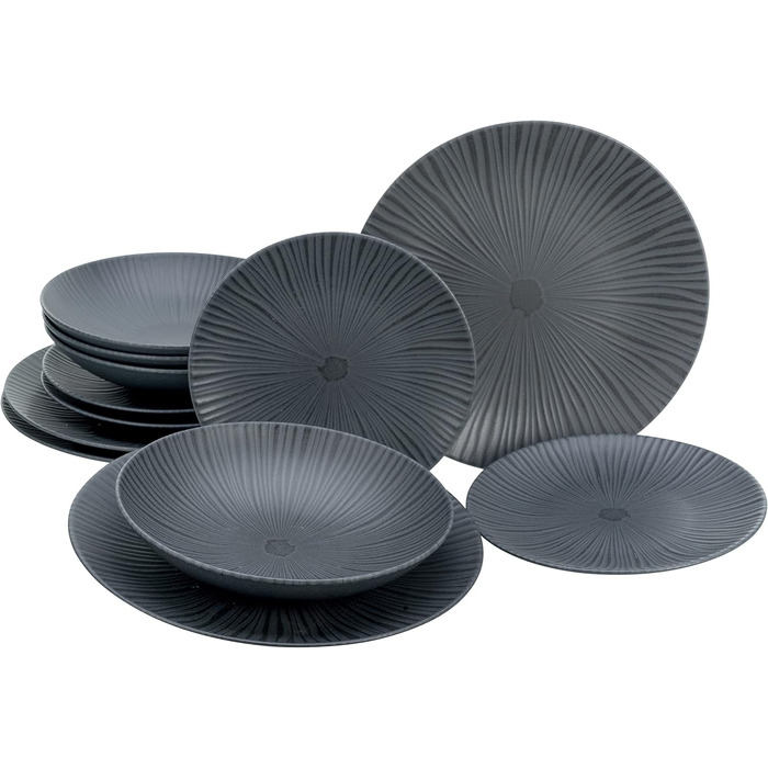 Набір тарілок на 4 персони, 12 предметів, Vesuvio Black Creatable