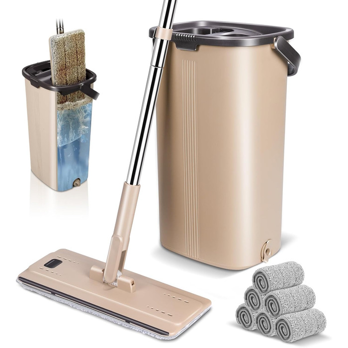 Набір швабр та відром з 6 накладками з мікрофібри коричневий Myiosus