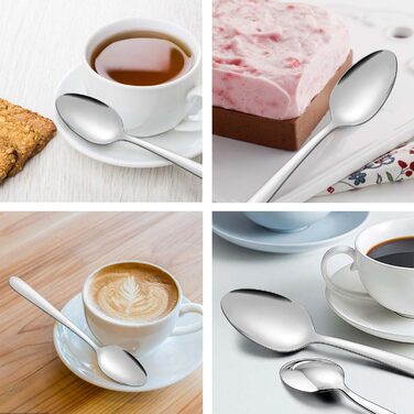 Матові чорні чайні ложки BEWOS, 16 шт. , ложки з нержавіючої сталі 13,7 см / 5,39 дюйма, чудова серія кавових ложок, десертні ложки, які можна мити в посудомийній машині, ідеально підходять для дому, ресторанів, вечірок тощо (срібна кругла ручка (звичайна