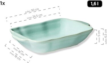 Серія Вера Каструлі з реактивною глазур'ю в наборі з 2 шт. , стійка до подряпин і порізів, прямокутна, керамічна (зелена), 931846