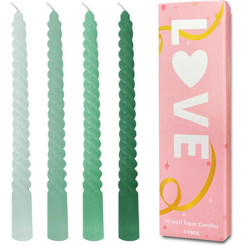 Набір з 4 конічних спіральних свічок 2,2 x 25 см, зелений мікс Love Topsics